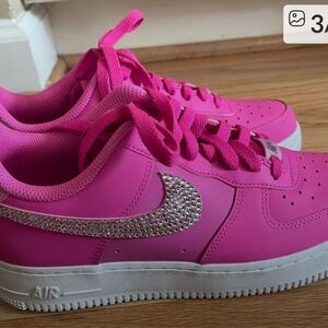 Nike BLING Air Force 1s Crustal Encrusted Swoosh On Outside Only Sneakers